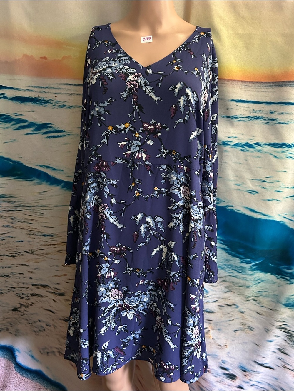 Loft Women’s Floral V-Neck Long Sleeve Swing Dress in Purple 12P NWT